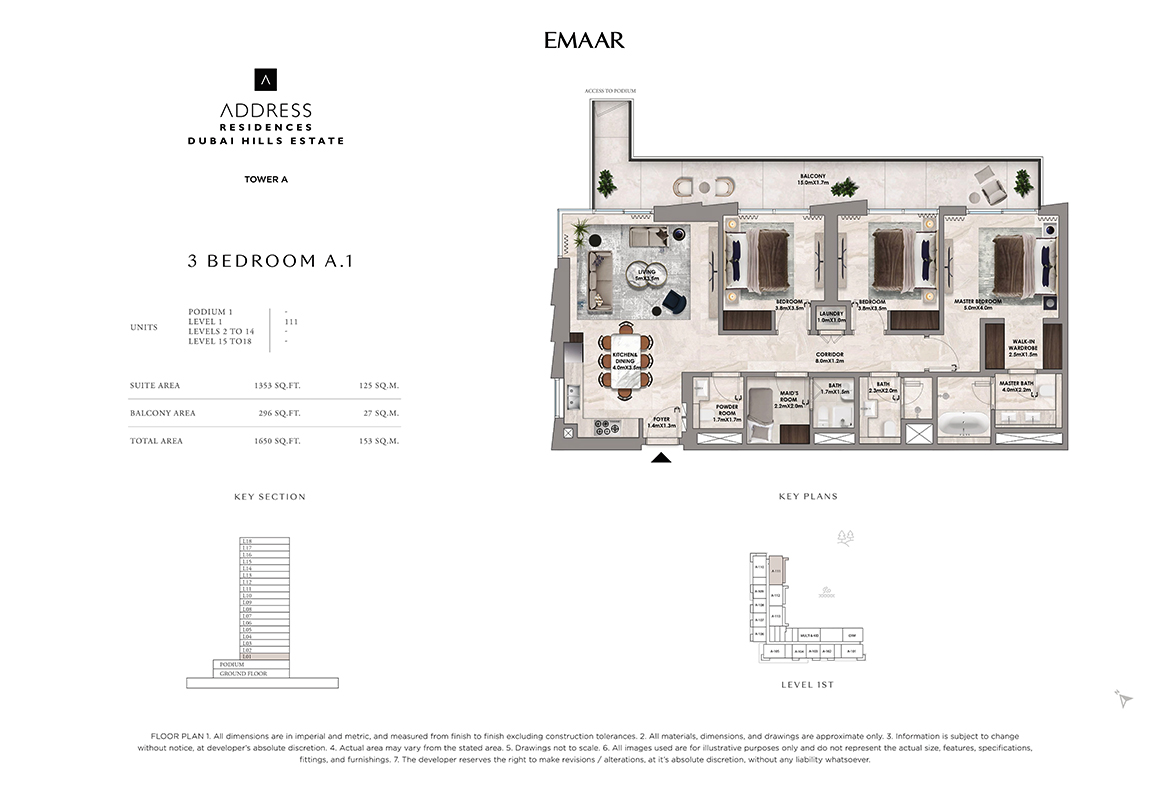 Address Residences Dubai Hills Floor Plan 3 bedrooms