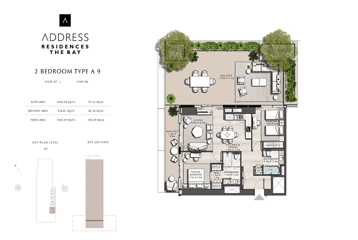 Address Residences The Bay Emaar Beach front floor plan-2-Bed
